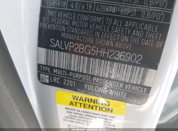 SALVP2BG5HH236902 2017 LAND ROVER RANGE ROVER EVOQUE White Vista del compartimento del motor