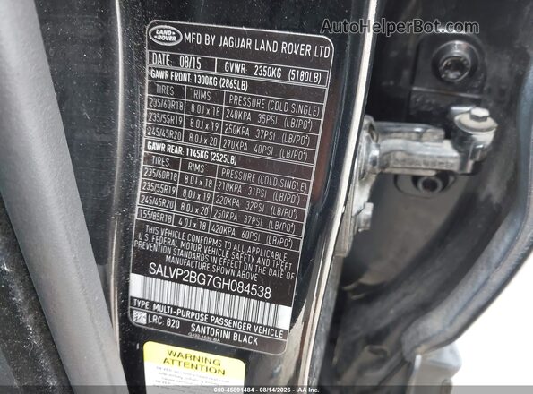 SALVP2BG7GH084538 2016 LAND ROVER RANGE ROVER EVOQUE Black Շարժիչի բաժամունքի տեսք