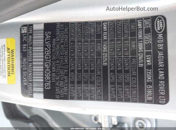 SALVP2BG7GH098763 2016 LAND ROVER RANGE ROVER EVOQUE Silver Engine compartment view