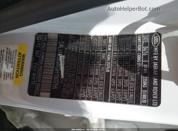 SALVP2BGXGH150256 2016 LAND ROVER RANGE ROVER EVOQUE White Widok komory silnika
