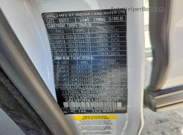 SALVP2RX1JH276521 2018 LAND ROVER RANGE Белый Вид подкапотного пространства