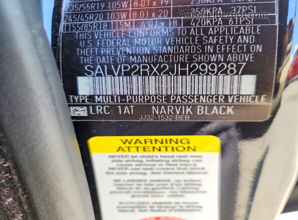 SALVP2RX2JH299287 2018 LAND ROVER RANGE Black VIN կոդի պիտակի տեսք