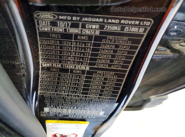 SALVP2RX4JH283639 2018 LAND ROVER RANGE Black VIN կոդի պիտակի տեսք