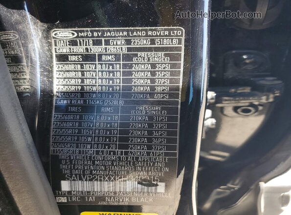 SALVP2RXXKH349015 2019 LAND ROVER RANGE Black Սալոնի 360 աստիճան տեսք