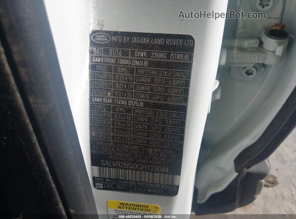 SALVR2BG0GH123044 2016 LAND ROVER RANGE ROVER EVOQUE White Շարժիչի բաժամունքի տեսք