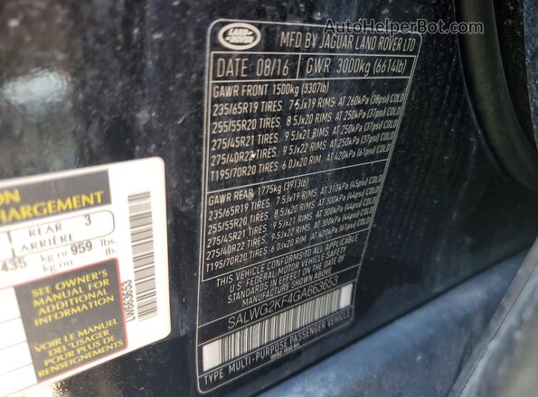 SALWG2KF4GA663653 2016 LAND ROVER RANGE Black Vista del compartimento del motor