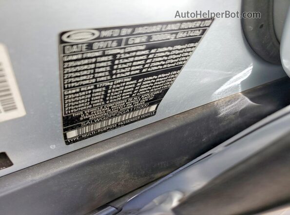SALWG2PF2GA115000 2016 LAND ROVER RANGE Silver Widok naklejki z numerem VIN