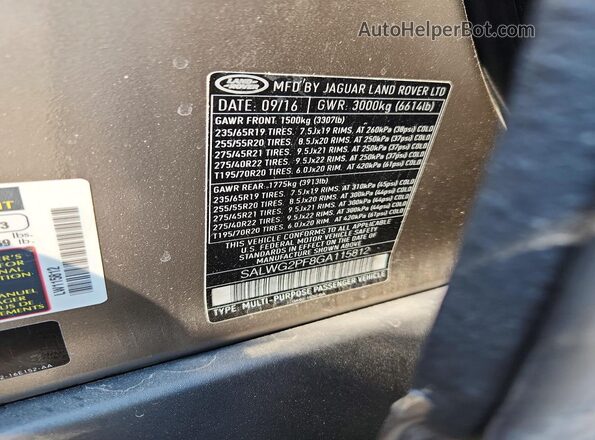 SALWG2PF8GA115812 2016 LAND ROVER RANGE Tan Widok komory silnika
