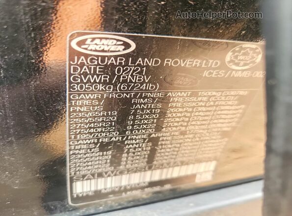 SALWG2SU5MA782841 2021 LAND ROVER RANGE Черный Вид наклейки с VIN-кодом