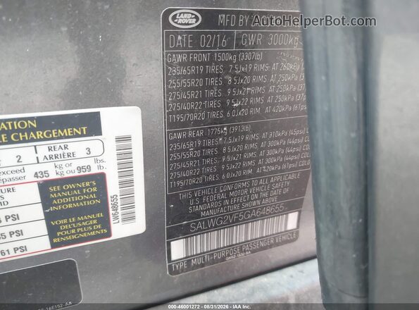 SALWG2VF5GA648655 2016 LAND ROVER RANGE ROVER SPORT Gray Widok komory silnika