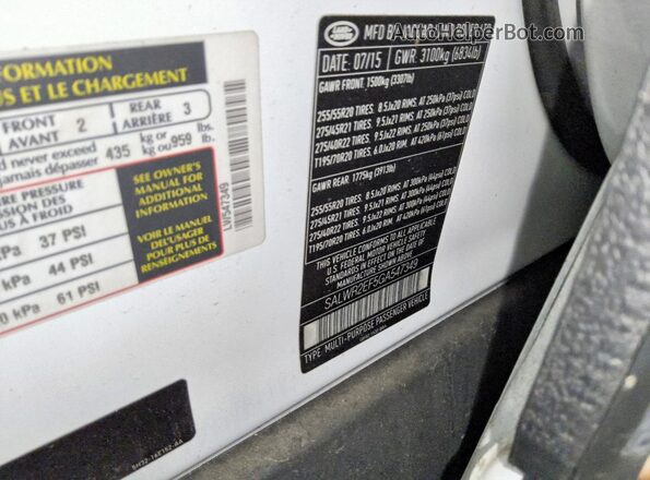 SALWR2EF5GA547349 2016 LAND ROVER RANGE White VIN კოდის სტიკერის ხედი