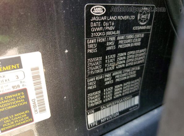 SALWR2EF9GA100443 2016 LAND ROVER RANGE Black VIN sticker view