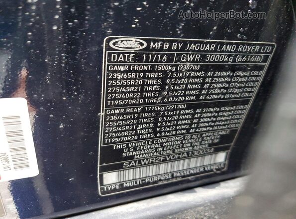 SALWR2FV0HA130034 2017 LAND ROVER RANGE Blue Vista interior de 360 grados