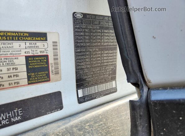 SALWR2FV3HA671577 2017 LAND ROVER RANGE White VIN კოდის სტიკერის ხედი