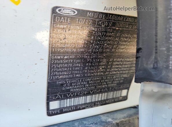 SALWR2FV5HA176488 2017 LAND ROVER RANGE White Vista de la etiqueta del VIN