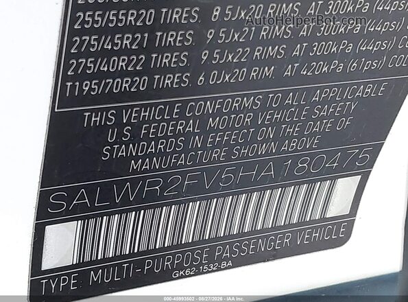 SALWR2FV5HA180475 2017 LAND ROVER RANGE ROVER SPORT White ძრავის განყოფილების ხედი