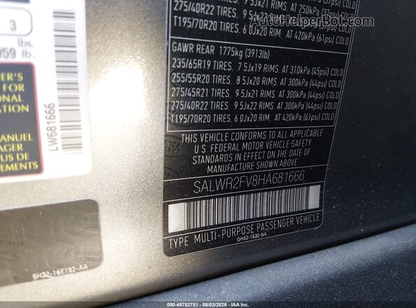 SALWR2FV8HA681666 2017 LAND ROVER RANGE ROVER SPORT Gray ძრავის განყოფილების ხედი