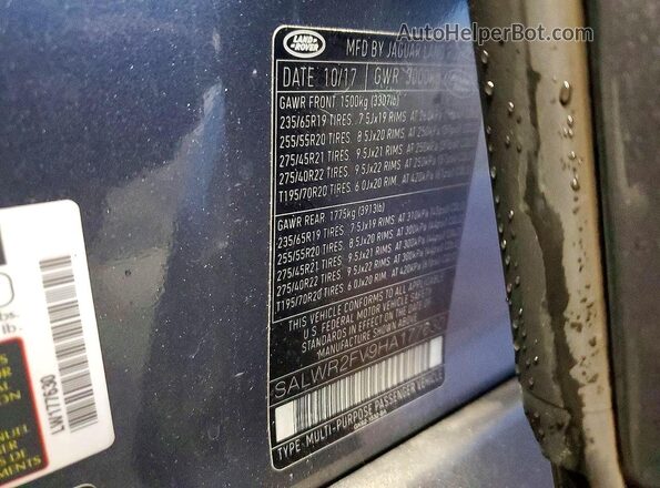SALWR2FV9HA177630 2017 LAND ROVER RANGE Серый Вид наклейки с VIN-кодом