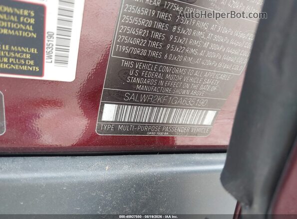 SALWR2KF1GA635190 2016 LAND ROVER RANGE ROVER SPORT Бордовый Вид подкапотного пространства