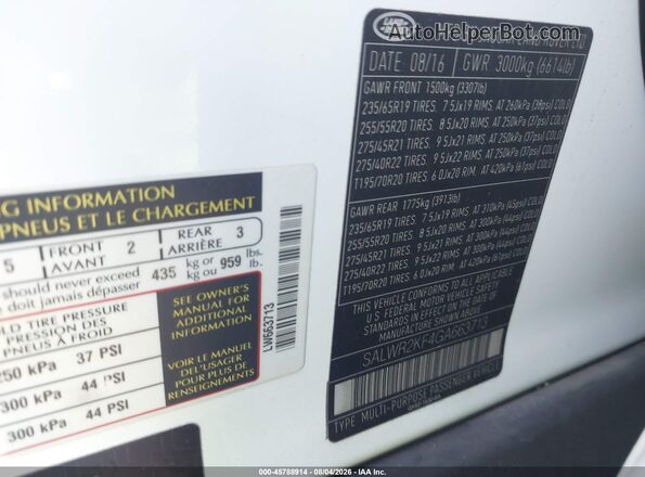 SALWR2KF4GA663713 2016 LAND ROVER RANGE ROVER SPORT White ძრავის განყოფილების ხედი
