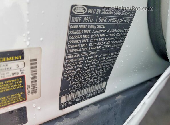 SALWR2PF1GA113877 2016 LAND ROVER RANGE White 