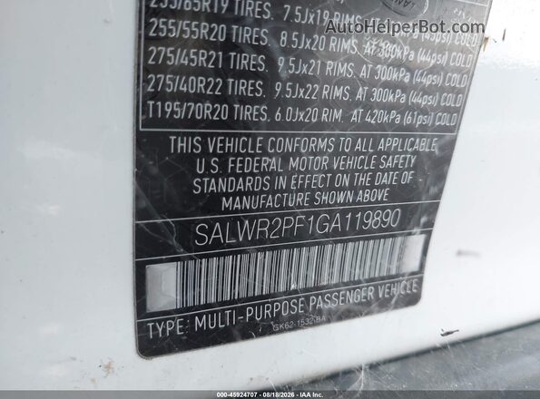 SALWR2PF1GA119890 2016 LAND ROVER RANGE ROVER SPORT White Vista del compartimento del motor