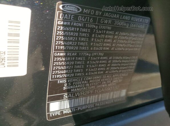 SALWR2PF1GA590132 2016 LAND ROVER RANGE Black Вид підкапотного простору