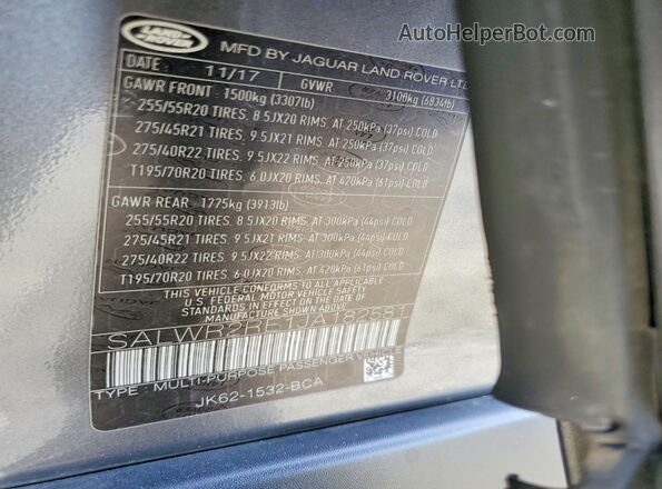 SALWR2RE1JA182581 2018 LAND ROVER RANGE Gray Շարժիչի բաժամունքի տեսք