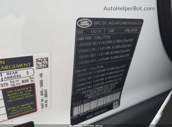 SALWR2RE4JA809547 2018 LAND ROVER RANGE ROVER SPORT White Widok komory silnika