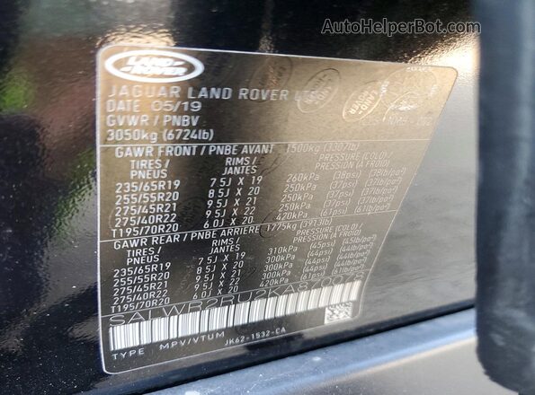 SALWR2RU2KA870078 2019 LAND ROVER RANGE Черный Панорамный вид салона 360°