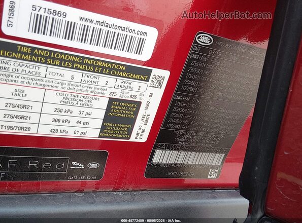 SALWR2RU4KA858675 2019 LAND ROVER RANGE ROVER SPORT Red Engine compartment view