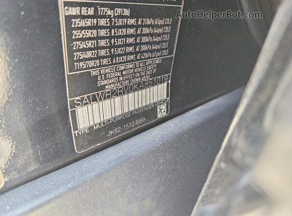 SALWR2RV0KA851019 2019 LAND ROVER RANGE Black VIN կոդի պիտակի տեսք