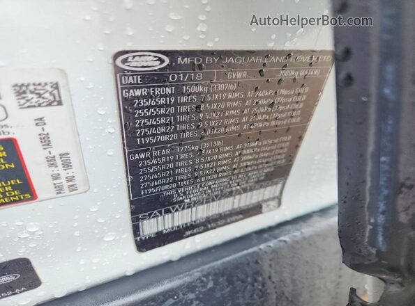 SALWR2RV2JA190978 2018 LAND ROVER RANGE Белый Вид наклейки с VIN-кодом