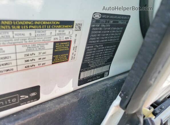 SALWR2RV5KA814256 2019 LAND ROVER RANGE White Widok naklejki z numerem VIN