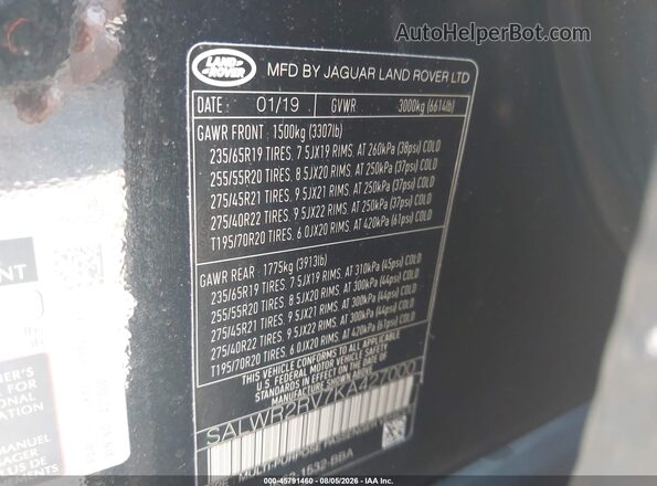 SALWR2RV7KA427000 2019 LAND ROVER RANGE ROVER SPORT Black Engine compartment view