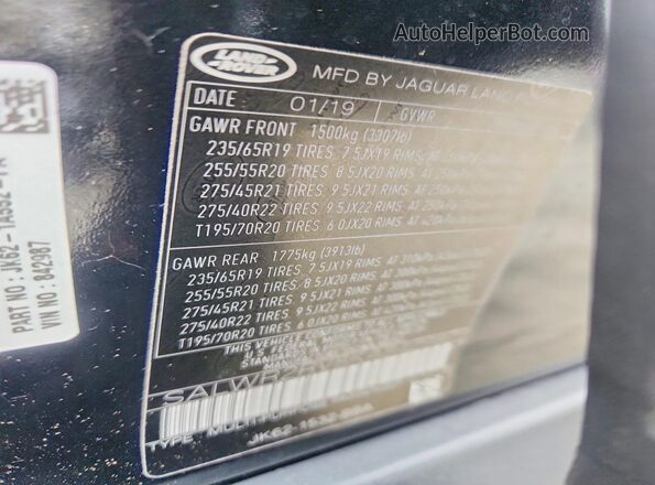 SALWR2RV8KA842987 2019 LAND ROVER RANGE Black VIN კოდის სტიკერის ხედი