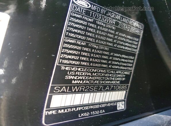 SALWR2SE7LA710685 2020 LAND ROVER RANGE Black Սալոնի 360 աստիճան տեսք