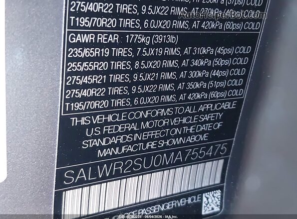 SALWR2SU0MA755475 2021 LAND ROVER RANGE ROVER SPORT Gray Widok komory silnika