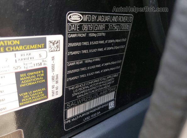 SALWR2SU2LA887944 2020 LAND ROVER RANGE Black VIN კოდის სტიკერის ხედი