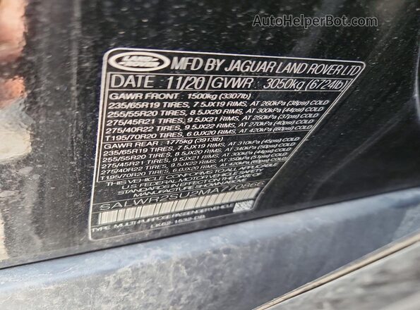 SALWR2SU2MA770866 2021 LAND ROVER RANGE Black VIN կոդի պիտակի տեսք