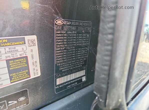 SALWR2SU8MA761198 2021 LAND ROVER RANGE Gray VIN կոդի պիտակի տեսք