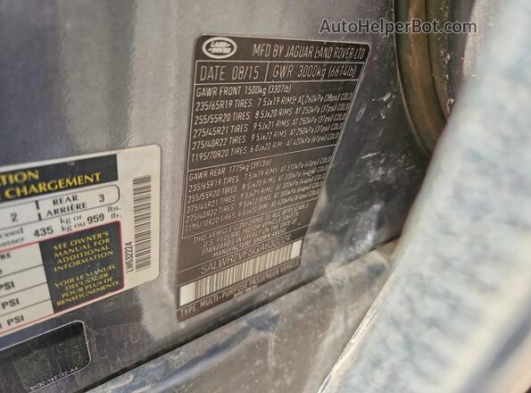 SALWR2VF5GA632224 2016 LAND ROVER RANGE Серый Вид наклейки с VIN-кодом