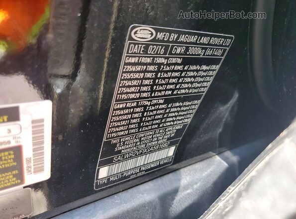 SALWR2VF9GA581682 2016 LAND ROVER RANGE Black VIN sticker view