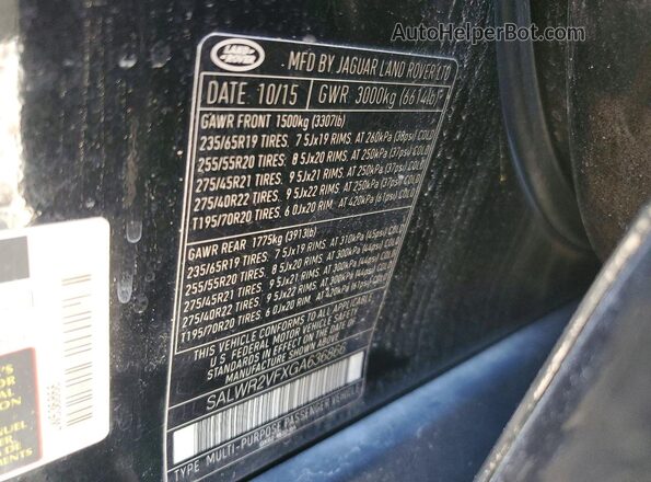 SALWR2VFXGA636866 2016 LAND ROVER RANGE Black Engine compartment view
