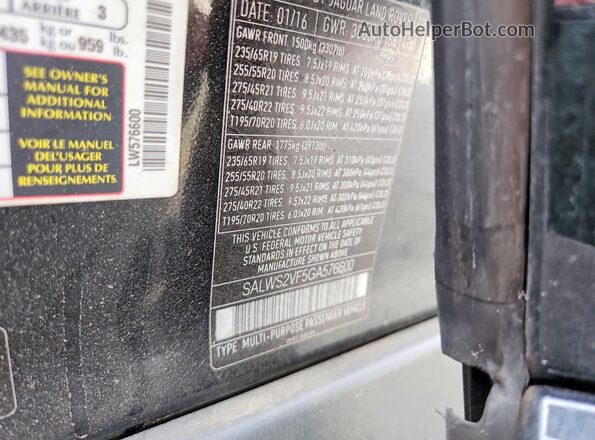 SALWS2VF5GA576600 2016 LAND ROVER RANGE Black VIN sticker view