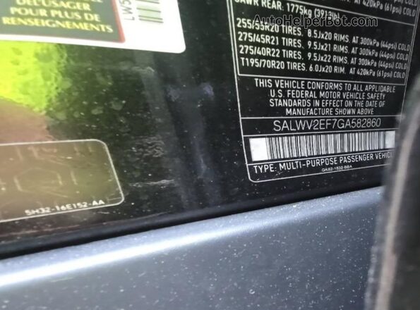 SALWV2EF7GA582860 2016 LAND ROVER RANGE ROVER SPORT Black VIN sticker view