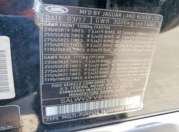 SALWV2FV4HA682664 2017 LAND ROVER RANGE Черный Панорамный вид салона 360°