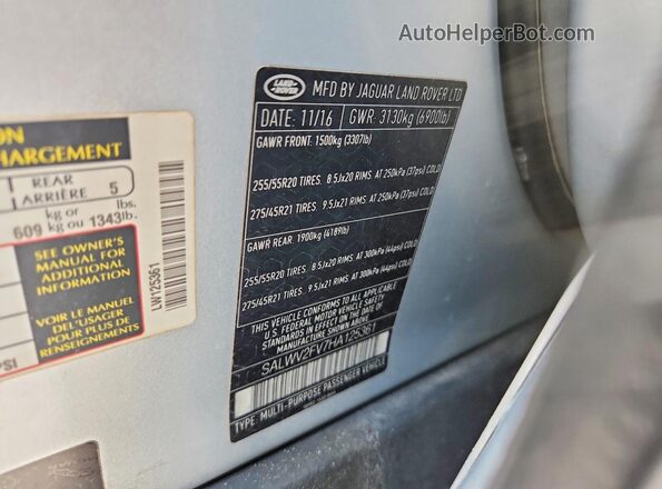 SALWV2FV7HA125361 2017 LAND ROVER RANGE Silver Շարժիչի բաժամունքի տեսք