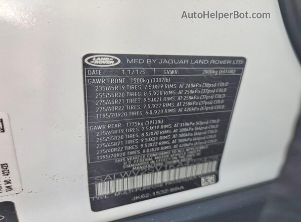 SALWV2SV1KA422428 2019 LAND ROVER RANGE White VIN sticker view