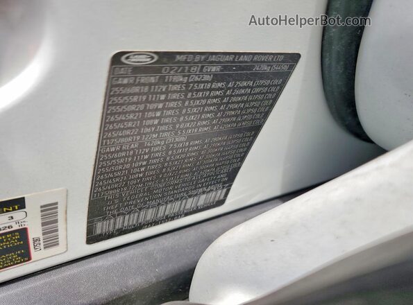 SALYA2RX0JA757397 2018 LAND ROVER RANGE White Вид наклейки з VIN-кодом